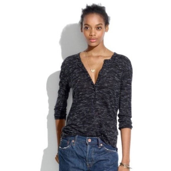 Madewell Tops - Madewell Black Heathered Draped Henley